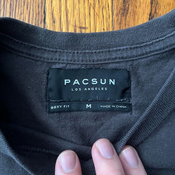 PacSun Boxy Fit Raw Hem Long Sleeve T-Shirt Men's Size M Dark Gray Black Cotton - Picture 6 of 8